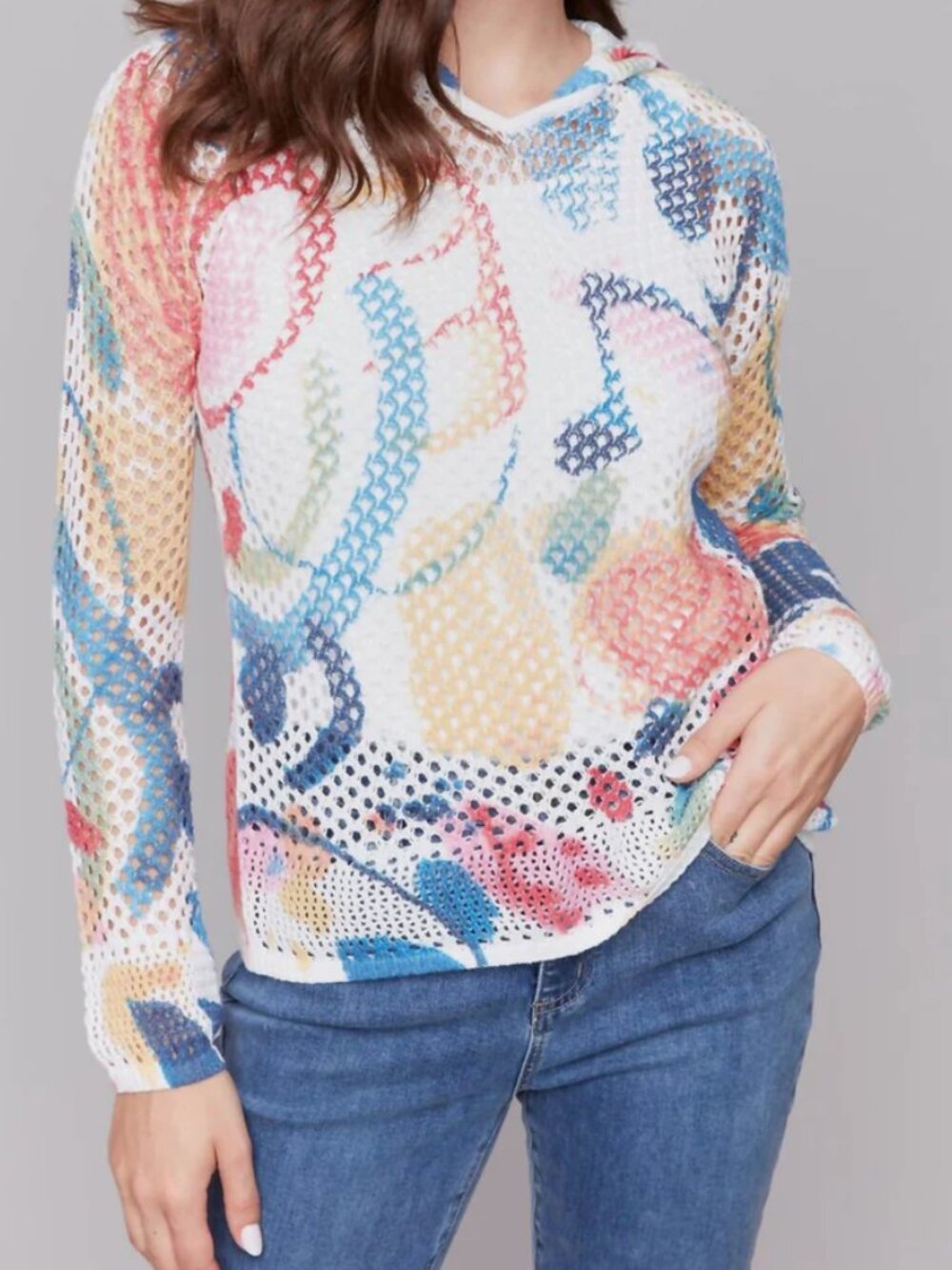 Charlie B Printed Fishnet Hoodie - Size XS